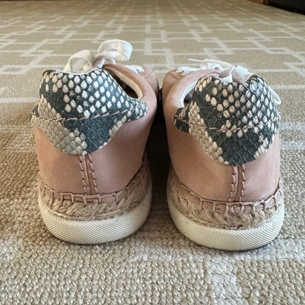 Dolce Vita Blush Pink Leather Espadrille Lace Up Sneakers Snakeskin Detail 6.5